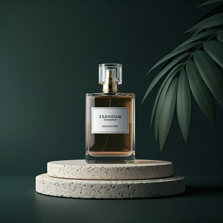 Perfume bottle on stone podium